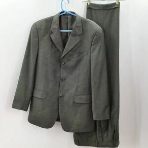Mens Jones New York Suit 40R Pants 35/28.5 Wool Cashmere Blend Green Houndstooth